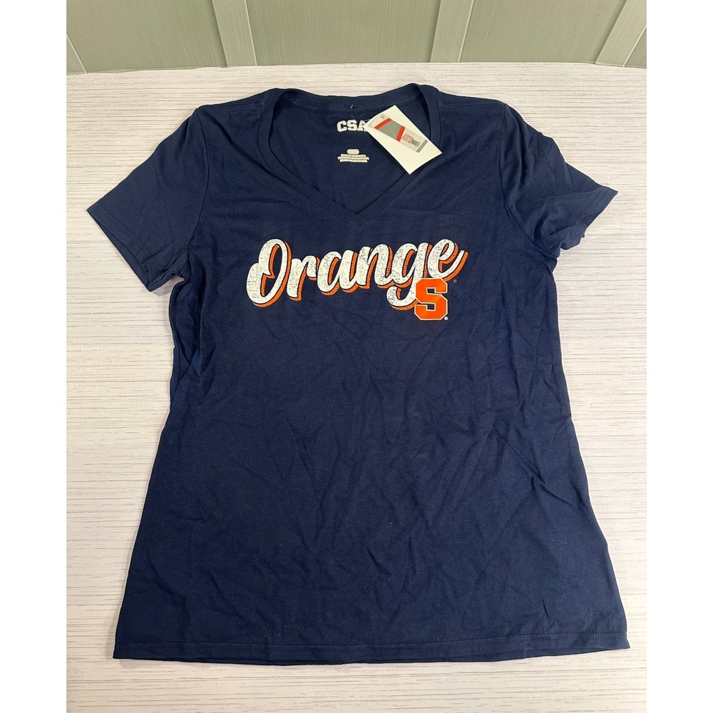 CSA Syracuse University Orange Womens V-Neck T-Shirt Navy Blue Size Medium NWT